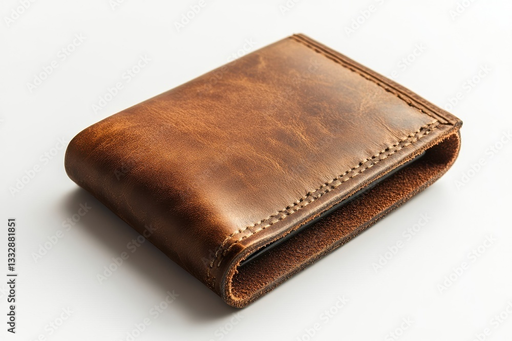 Brown leather wallet resting on a soft surface, showcasing minimalism and craftsmanship in everyday essentials Brown leather wallet resting on a soft surface, showcasing minimalism and craftsmanship in everyday essentials