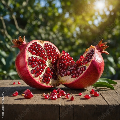 pomegranate on wooden background