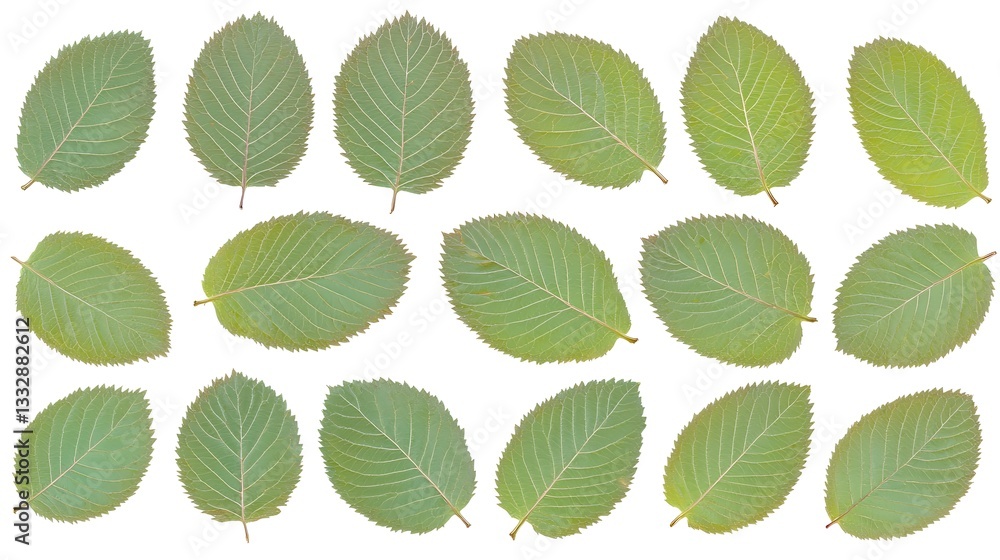 Obraz premium Green Leaves Pattern on White, Flat Lay, Botany study