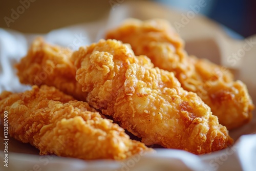 Obraz na płótnie Crispy golden fried chicken tenders served in a basket at a casual dining restaurant w salonie