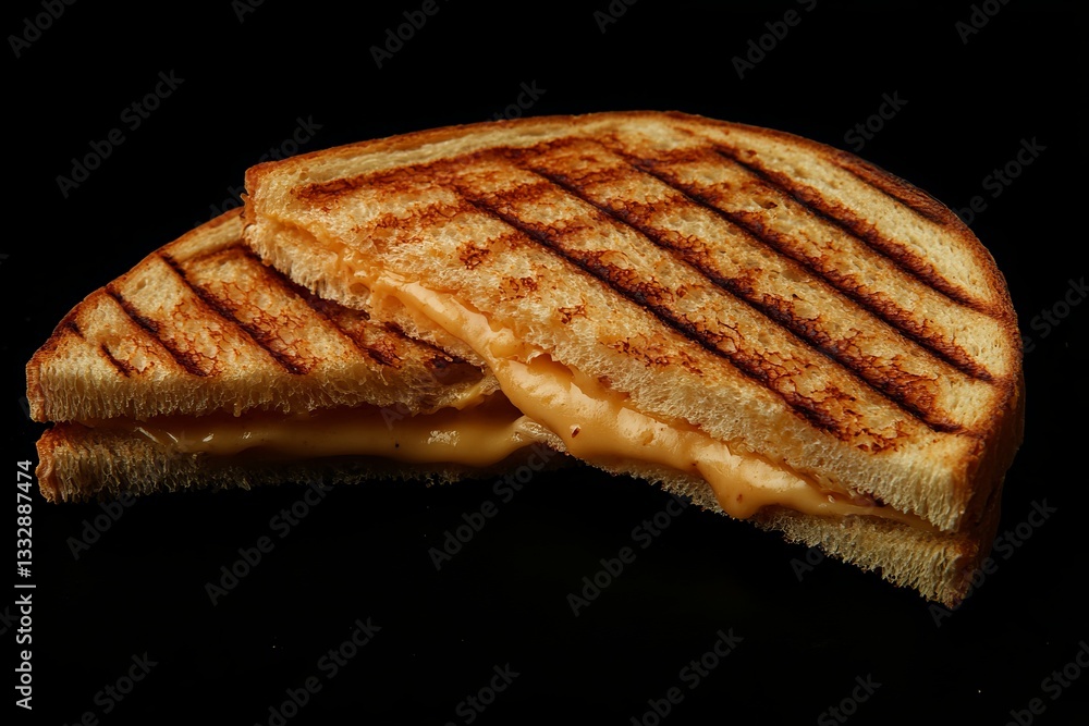 Grilled cheese sandwich with golden crust served on black background