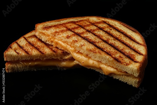 Grilled cheese sandwich with golden crust served on black background