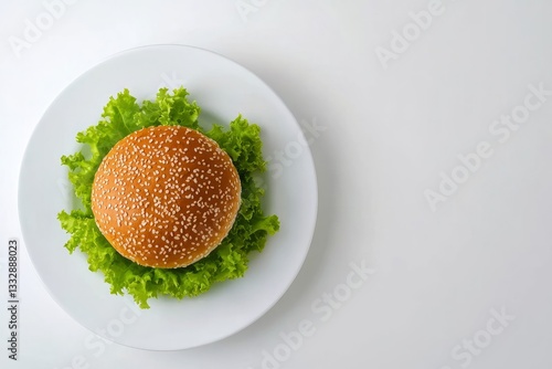 Obraz na płótnie Freshly prepared sesame bun resting on crisp lettuce, ready to create delicious meals w salonie