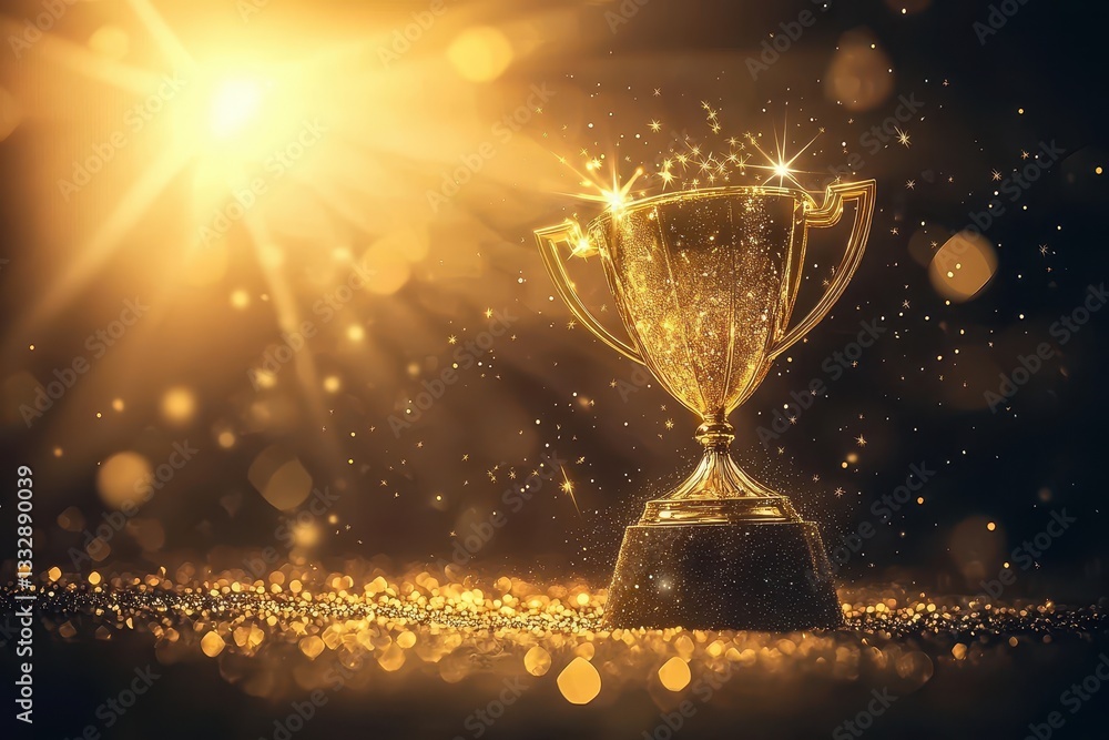 The brilliance of a golden trophy illuminated by sunlight.