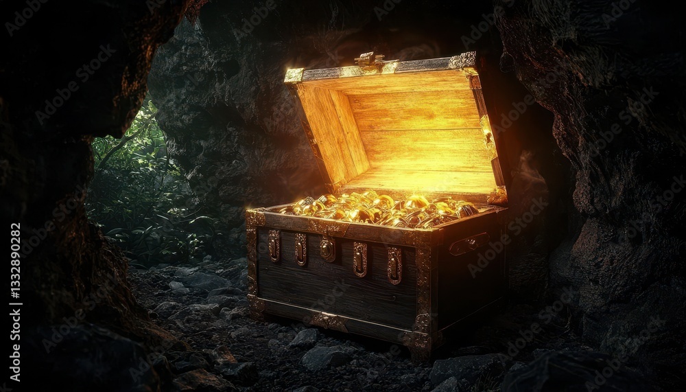 A captivating scene of ancient riches hidden in a pirate's lair.
