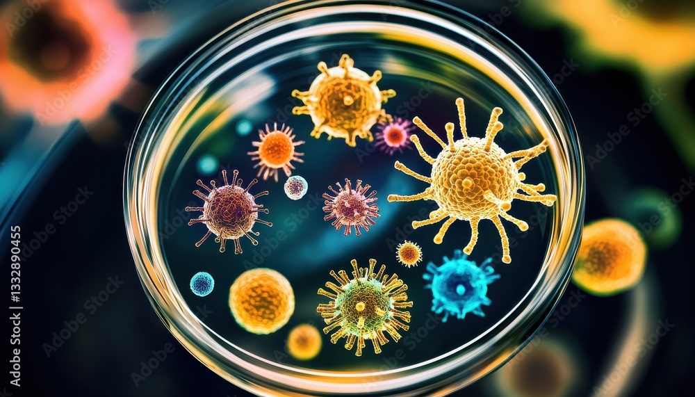 The intricate world of bacteria and viruses captured in a petri dish.