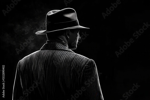 Obraz na płótnie Classic detective in a fedora hat captured in black and white. w salonie