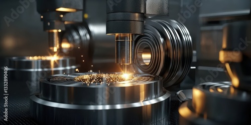 Obraz na płótnie CNC turning, drilling, and milling processes for steel turbine parts w salonie