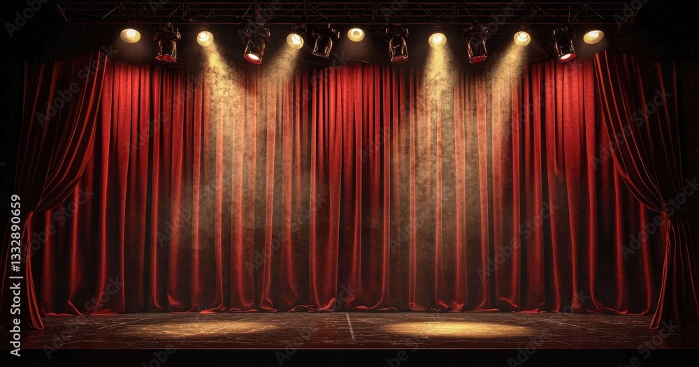 Captivating theater ambiance highlighted by the vibrant red curtain drape.