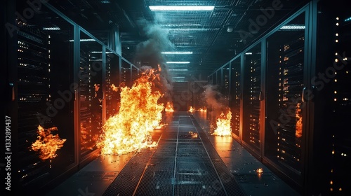 Obraz na płótnie The impact of fire on critical server infrastructure revealed. w salonie