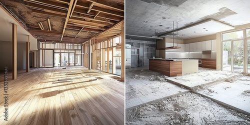Interior renovation showcasing modern design elements. 