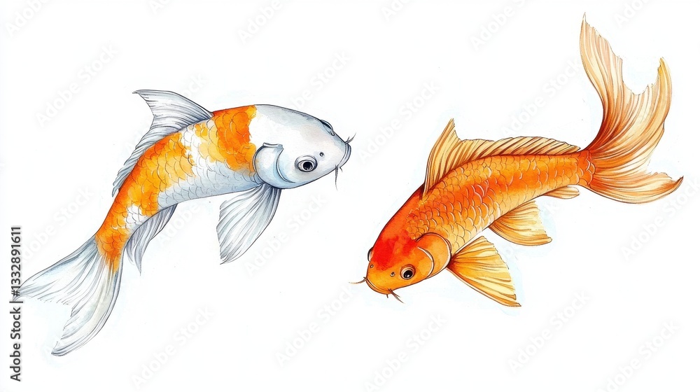 A beautifully illustrated set of koi and carp fish.