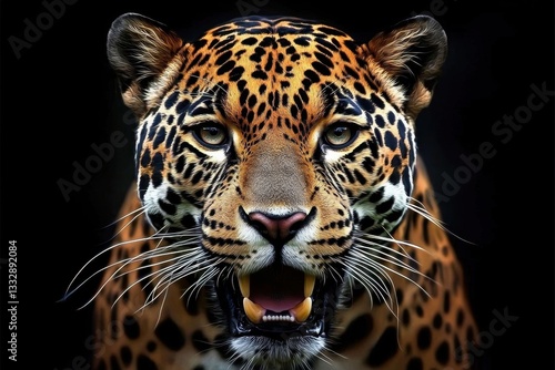 Obraz na płótnie Captivating image showcasing a jaguar with a black background. w salonie