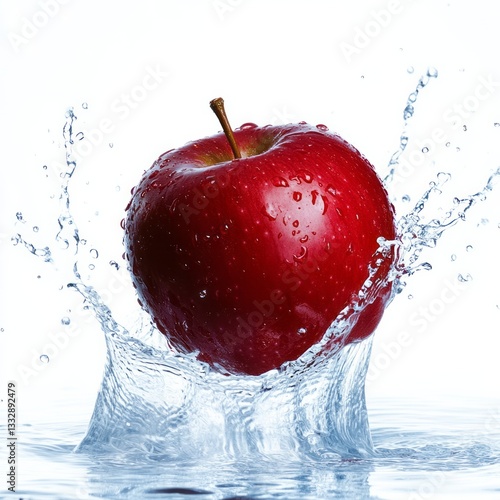 Obraz na płótnie Fresh red apple splashing into water creates vibrant droplets and a refreshing scene w salonie