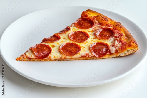 Obraz na płótnie Delicious slice of pepperoni pizza served on a white plate in a casual dining setting w salonie