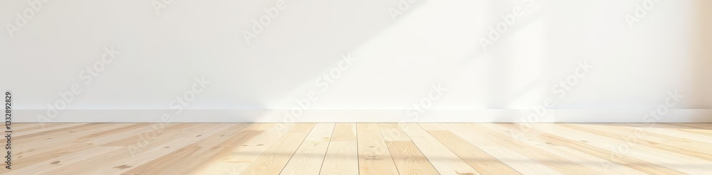 Fototapeta premium Close-up view of light parquet and stark white wall, plank, clean