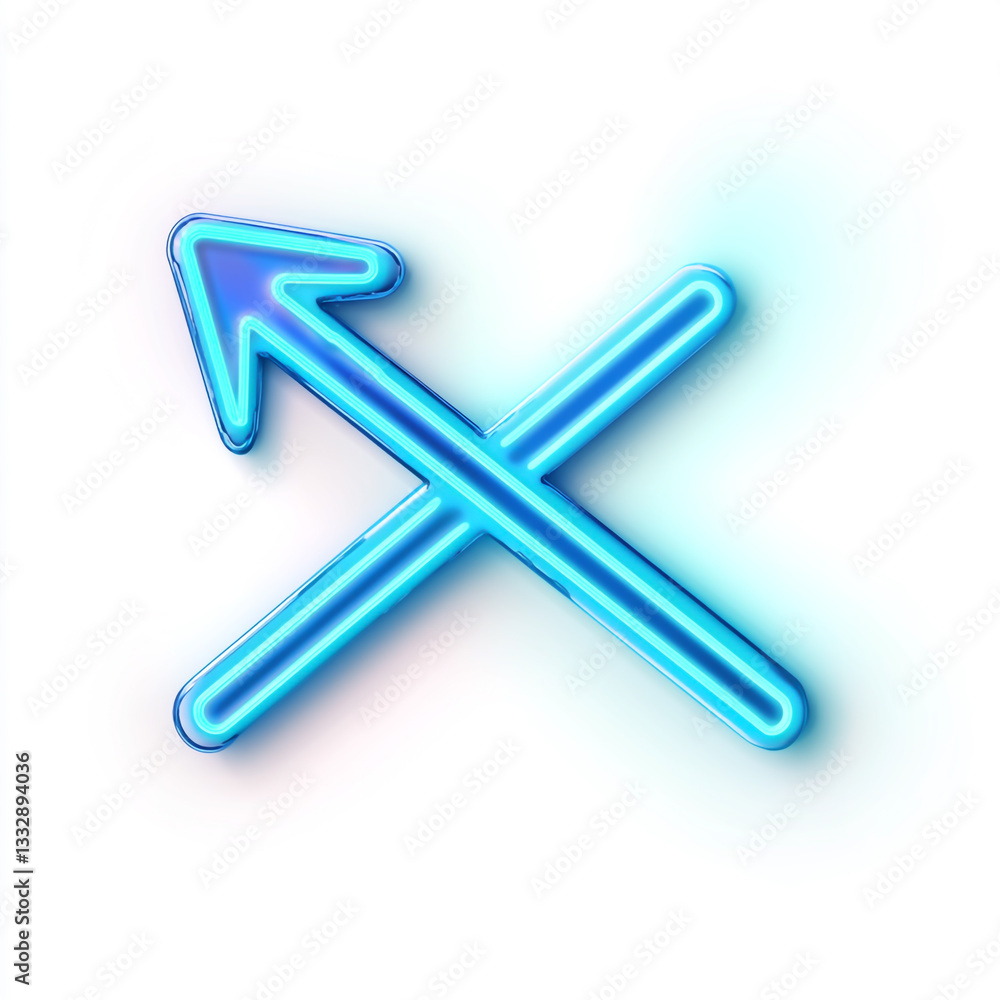 Blue Neon Arrow Icon on White Background Blue Neon Arrow Icon on White Background