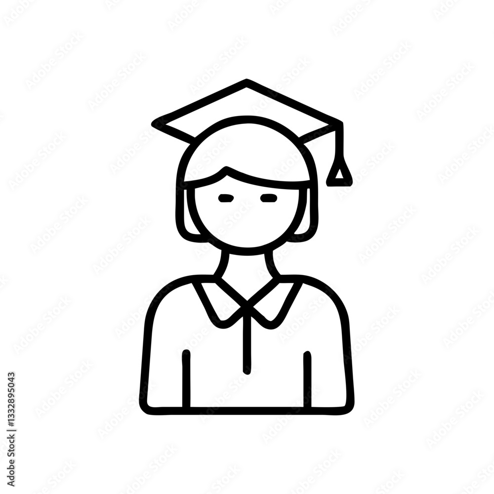 Graduate student icon in black outline style Graduate student icon in black outline style