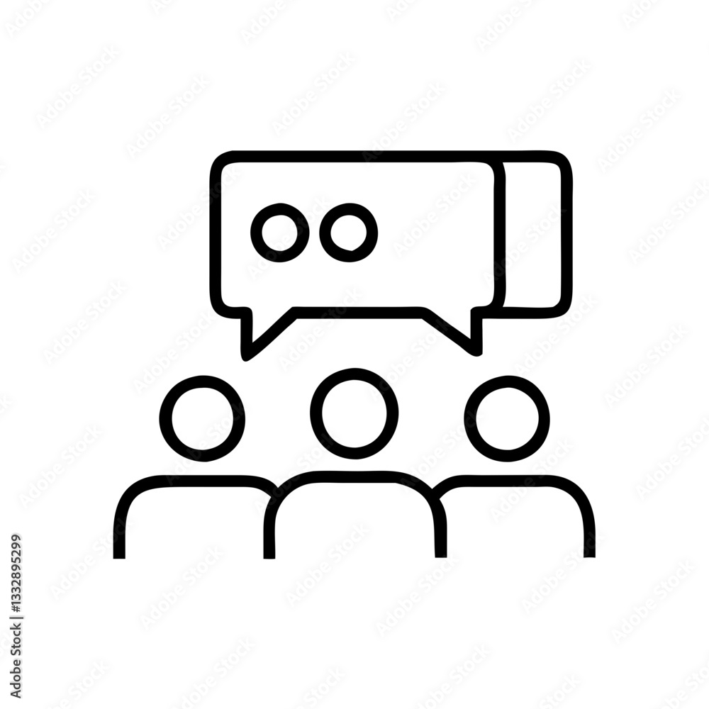 Group discussion icon with speech bubbles in black outline style Group discussion icon with speech bubbles in black outline style