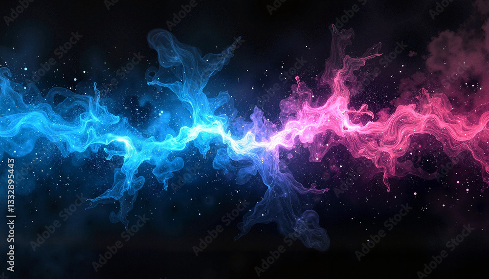 Glowing blue and pink abstract waves with digital artifacts, cosmic energy Glowing blue and pink abstract waves with digital artifacts, cosmic energy