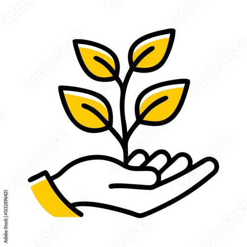Hand holding small plant symbolizing planting native plants eco friendly concept