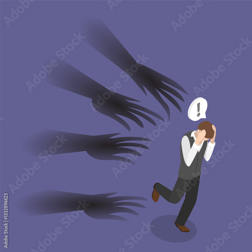 3D Isometric Flat Vector Illustration of Panic Attack, Problems with Mental Health and Psychology