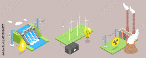 3D Isometric Flat Vector Illustration of Sustainable Energy Source, Alternative Resources