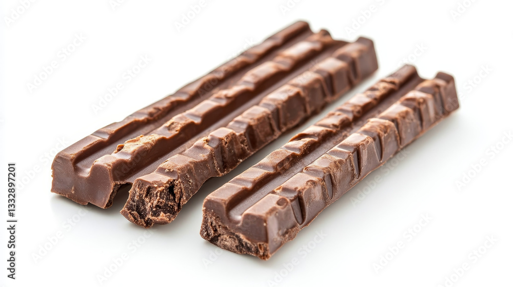 Chocolate waffle sticks arranged neatly and isolated on a clean white background. Chocolate waffle sticks arranged neatly and isolated on a clean white background.