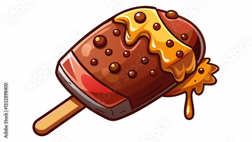 Chocolate coated ice cream with crisps on a stick, isolated