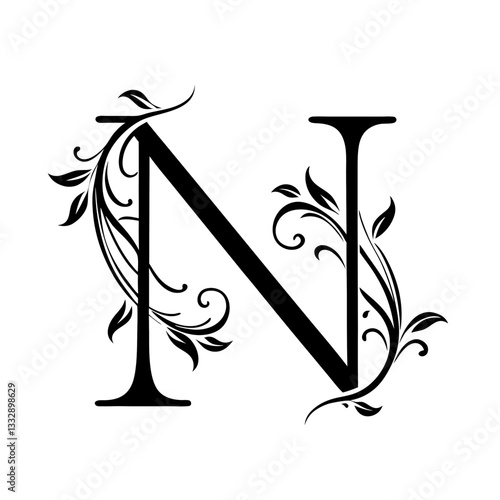 Elegant decorative n with floral design in black and white