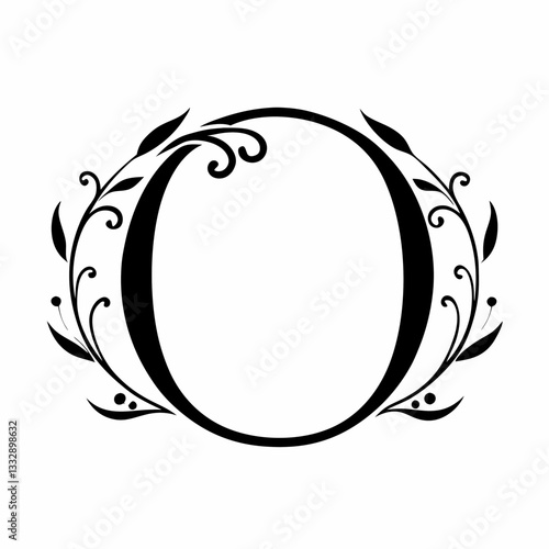 Ornate decorative letter o with floral swirl design