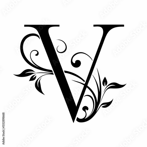 Elegant floral design with ornamental letter v