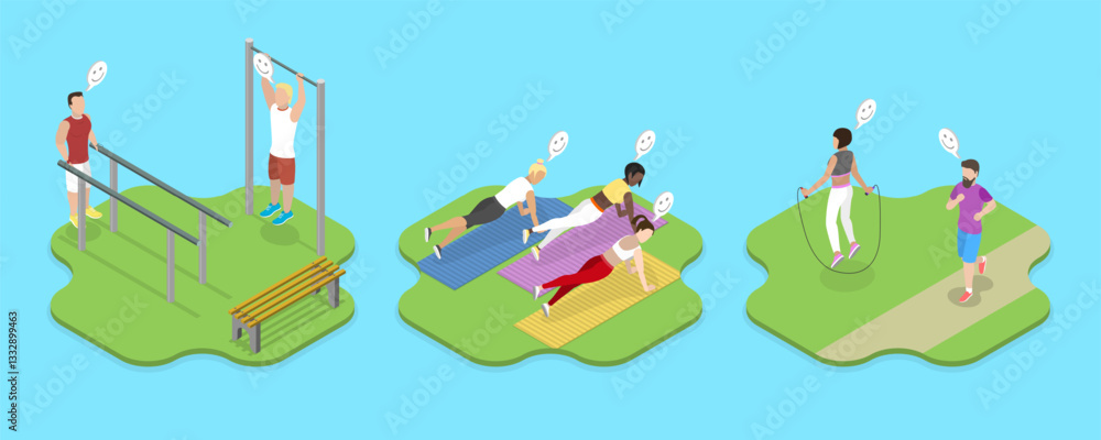 Fototapeta premium 3D Isometric Flat Vector Illustration of Healthy Lifestyle and Fitness, Sports and Physical Activity