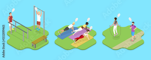 3D Isometric Flat Vector Illustration of Healthy Lifestyle and Fitness, Sports and Physical Activity