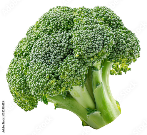 Green Broccoli Stalk Standing. Fresh Vegetable. Isolated. Transparent background. PNG format.
