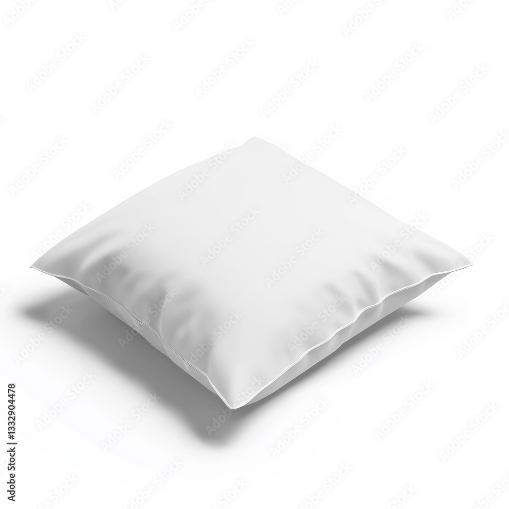 Soft white square pillow resting on white background Soft white square pillow resting on white background