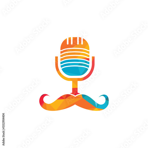 Gentleman podcast logo design template. Moustache podcast icon.