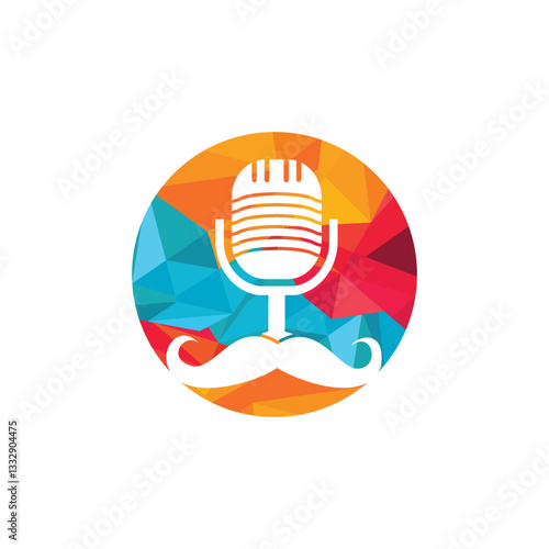 Gentleman podcast logo design template. Moustache podcast icon.