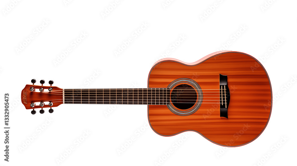 Obraz premium Wooden Acoustic Guitar Orange Design, Stringed Instrument for Artful Melodies.