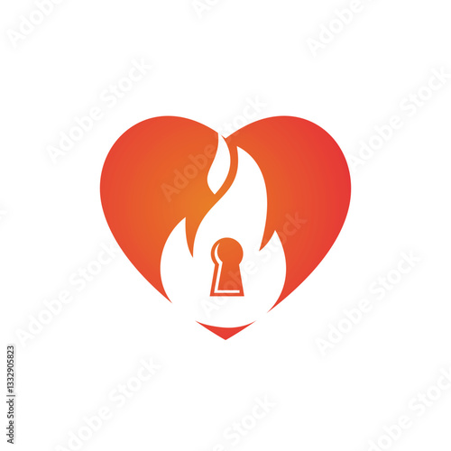 Fire padlock key logo design template. Fire flame key logo icon.