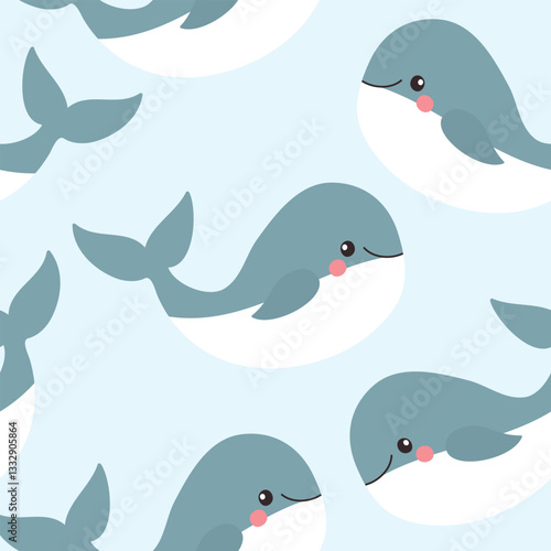 Cute whale seamless pattern. Background for kids with whales. Summer vector illustration. It can be used for wallpapers, wrapping, cards, patterns for clothes and other.