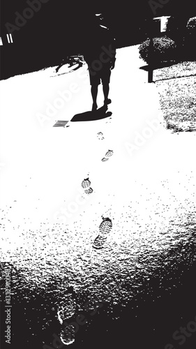 Footprints in snow with walker.