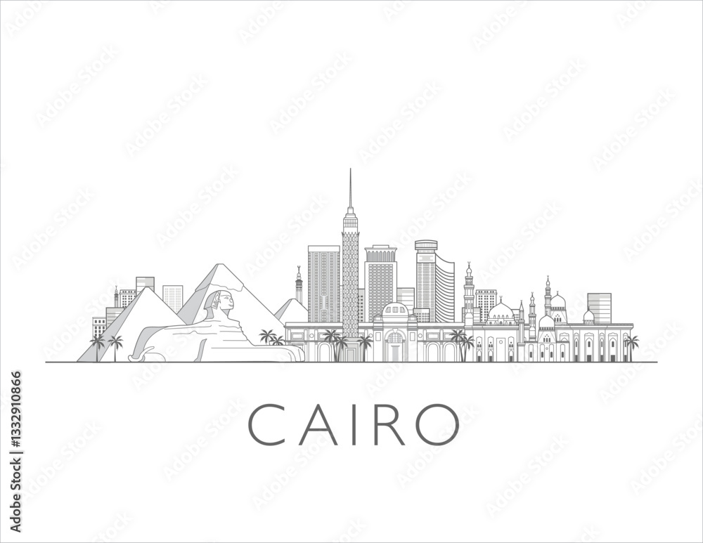 Naklejka premium Cairo cityscape illustration skyline drawing in Egypt