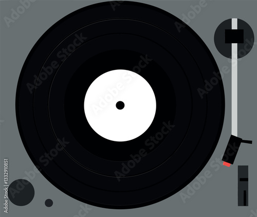 Turntable with spinning vinyl record in flat design vector art
