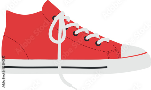 Red high-top sneaker in flat design style showcasing simplicity and modernity in vector art