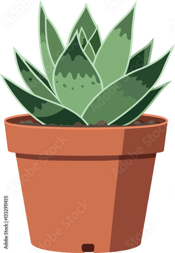 Green succulent plant in a terracotta pot with a minimal flat design style vector illustration