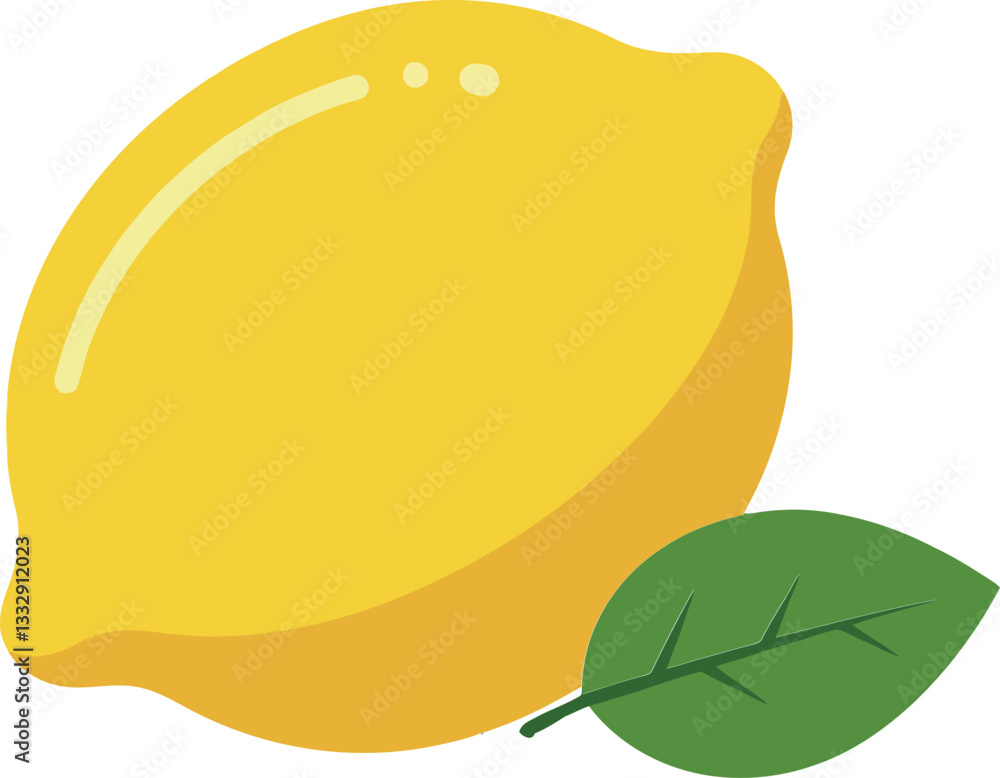 Bright yellow lemon with green leaf in a minimal flat vector illustration style showcasing freshness and simplicity in vector art Bright yellow lemon with green leaf in a minimal flat vector illustration style showcasing freshness and simplicity in vector art