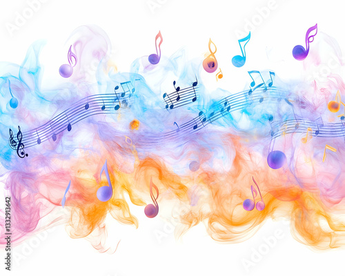 Abstract musical notes in colored smoke