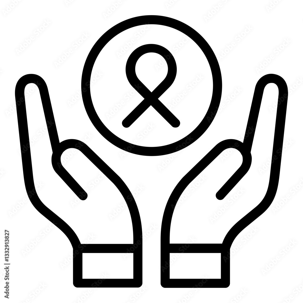 world cancer day with hand icon line world cancer day with hand icon line