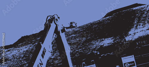 Excavator at landfill site abstract silhouette